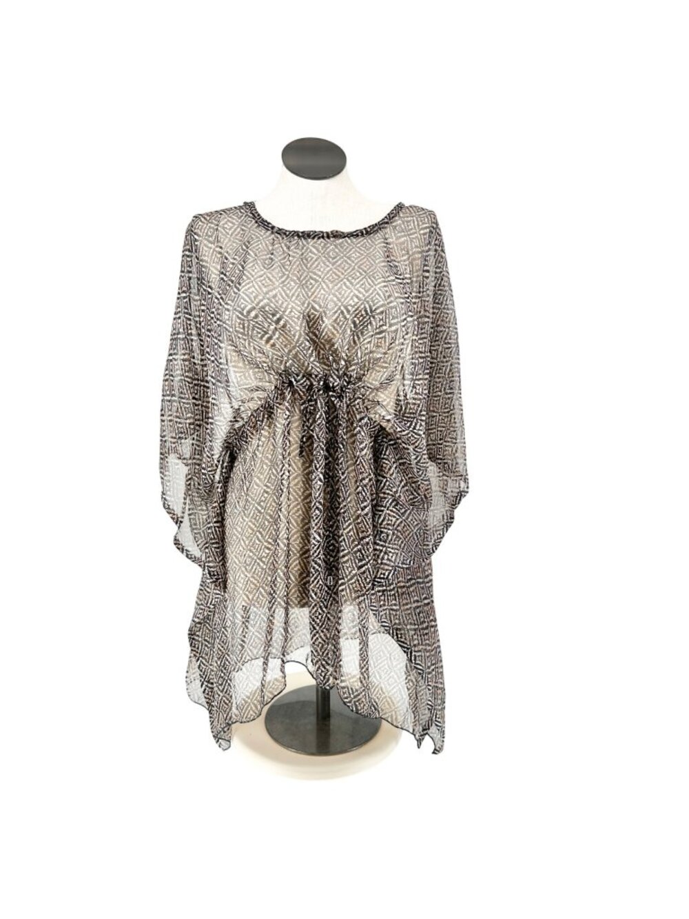 Sheer Geometric Print Tunic Swimsuit Cover Up Dress By Sunflower One Size Black